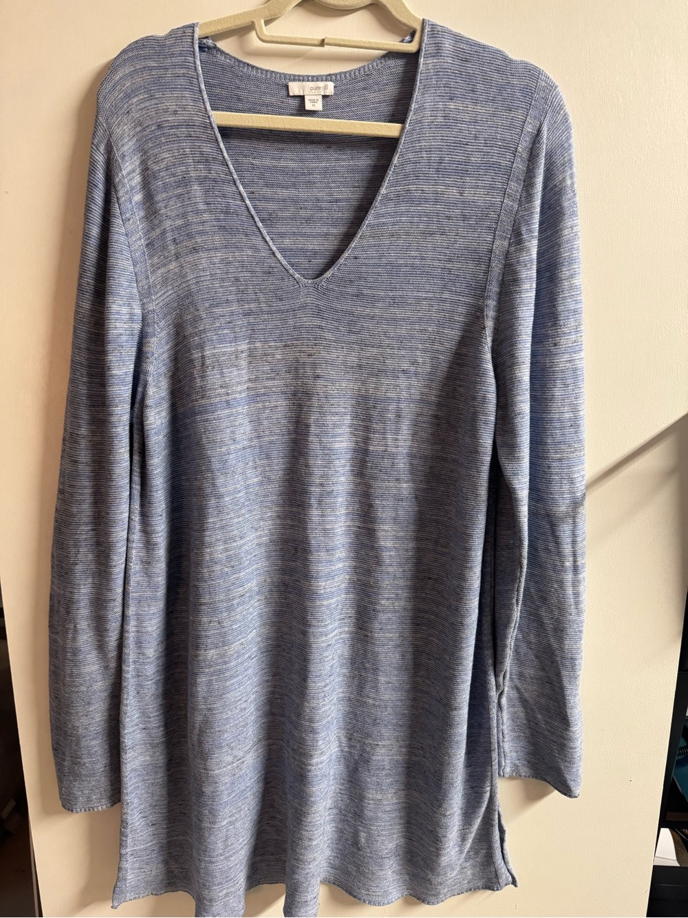 Light Blue Marled V-Neck Tunic Dress